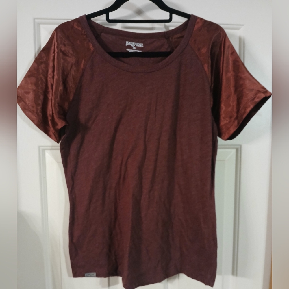 Jansport Women's Crewneck Tee, Rust Color, Short Satin Sleeves, Size XL
